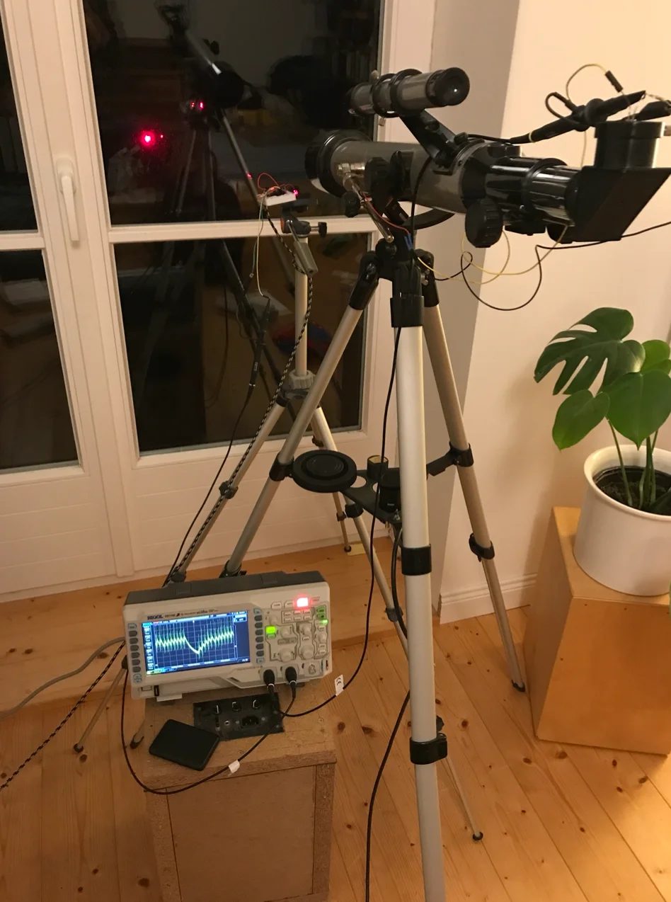 Measuring the speed of light with an oscilloscope, a laser and a telescope. 