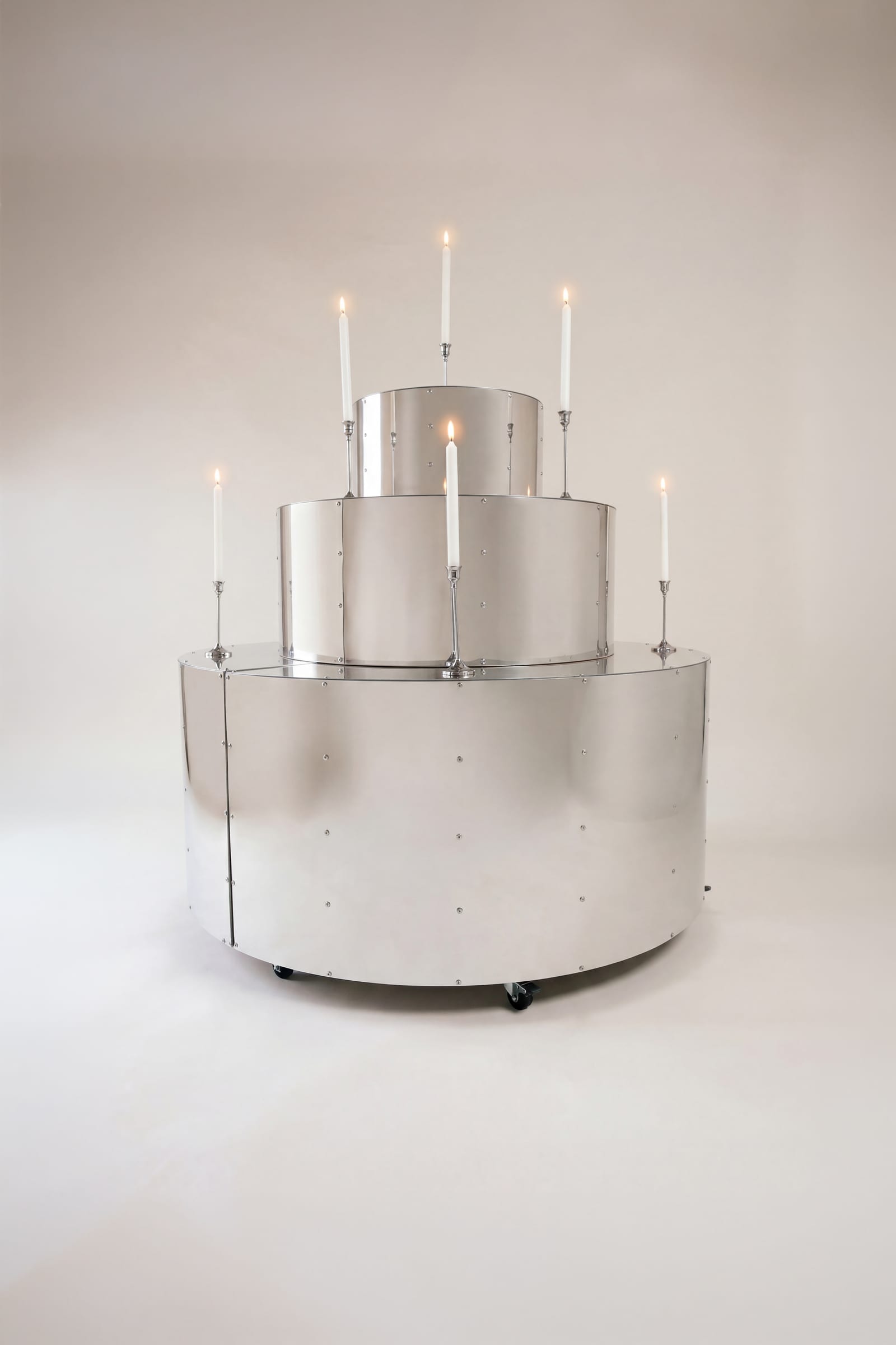 XL mirror cake with candles in the studio