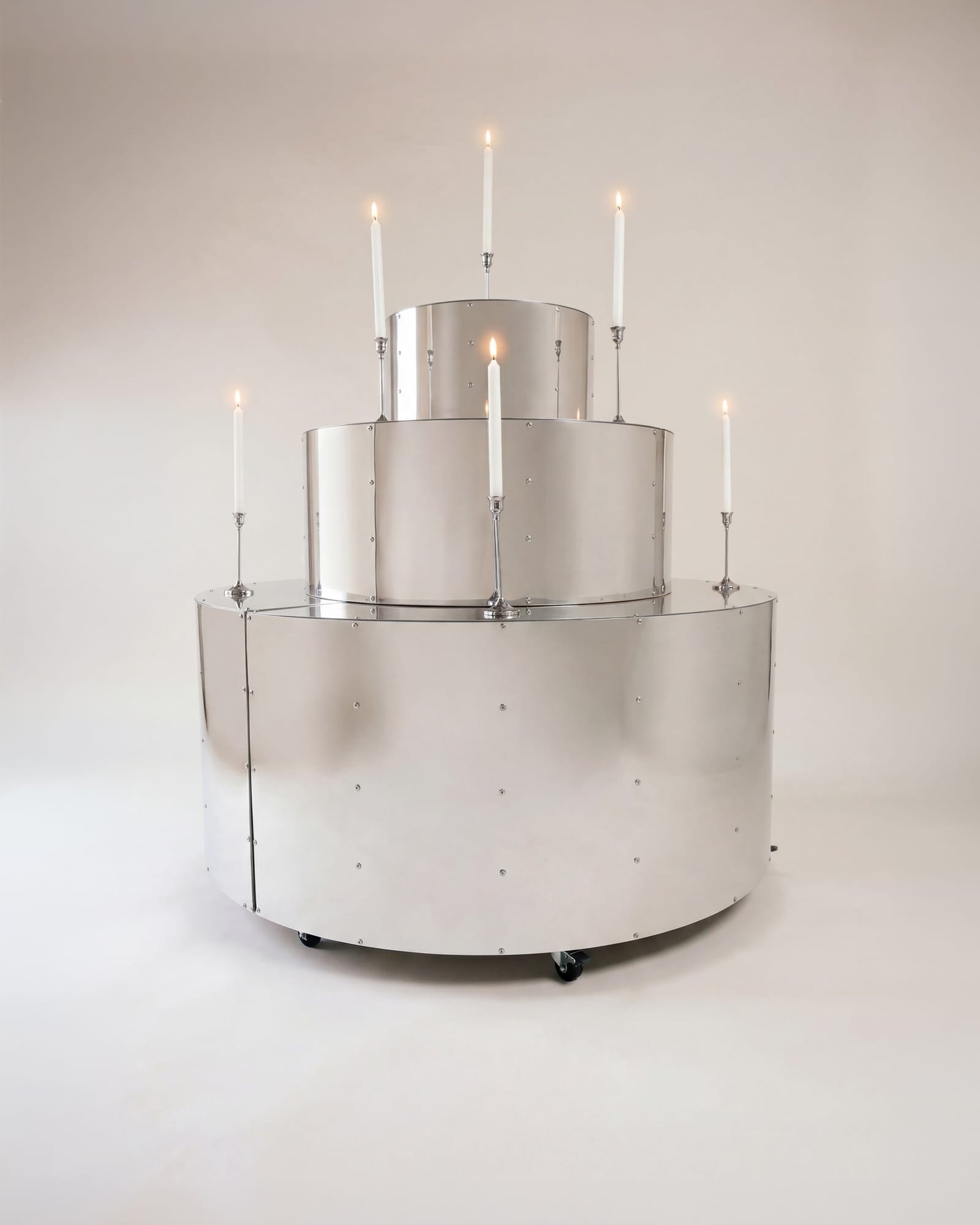 XL mirror cake with candles in the studio