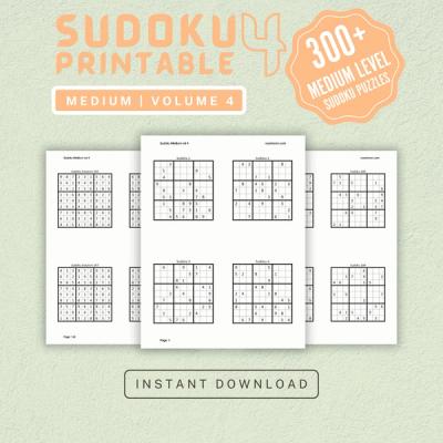 Sudoku Printable Adults Puzzles Sudoku Book Medium Vol 4, digital download, sudoku puzzle, children, puzzle for kids, brain teaser puzzle
