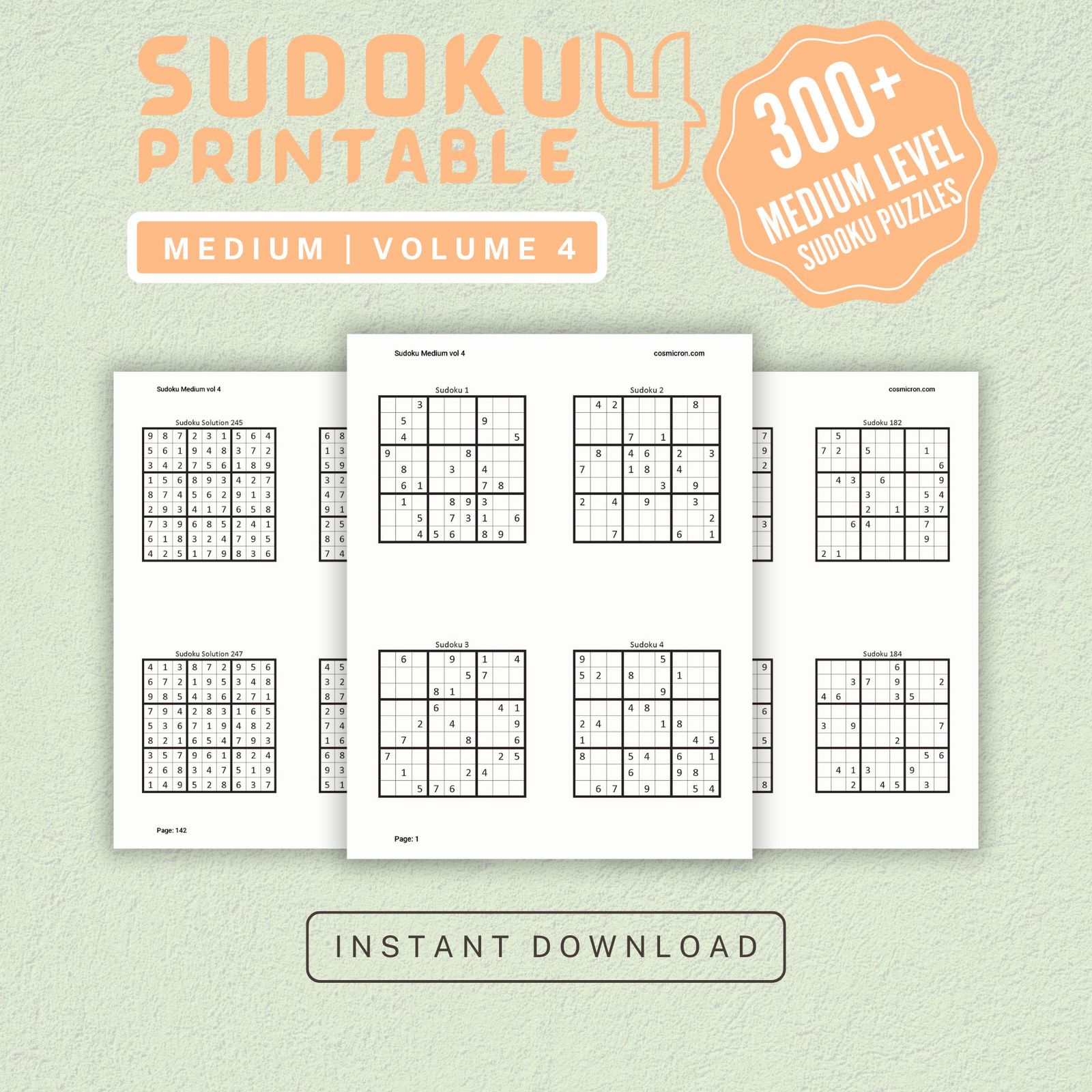 Sudoku Printable Adults Puzzles Sudoku Book Medium Vol 4, digital download, sudoku puzzle, children, puzzle for kids, brain teaser puzzle - Image 1