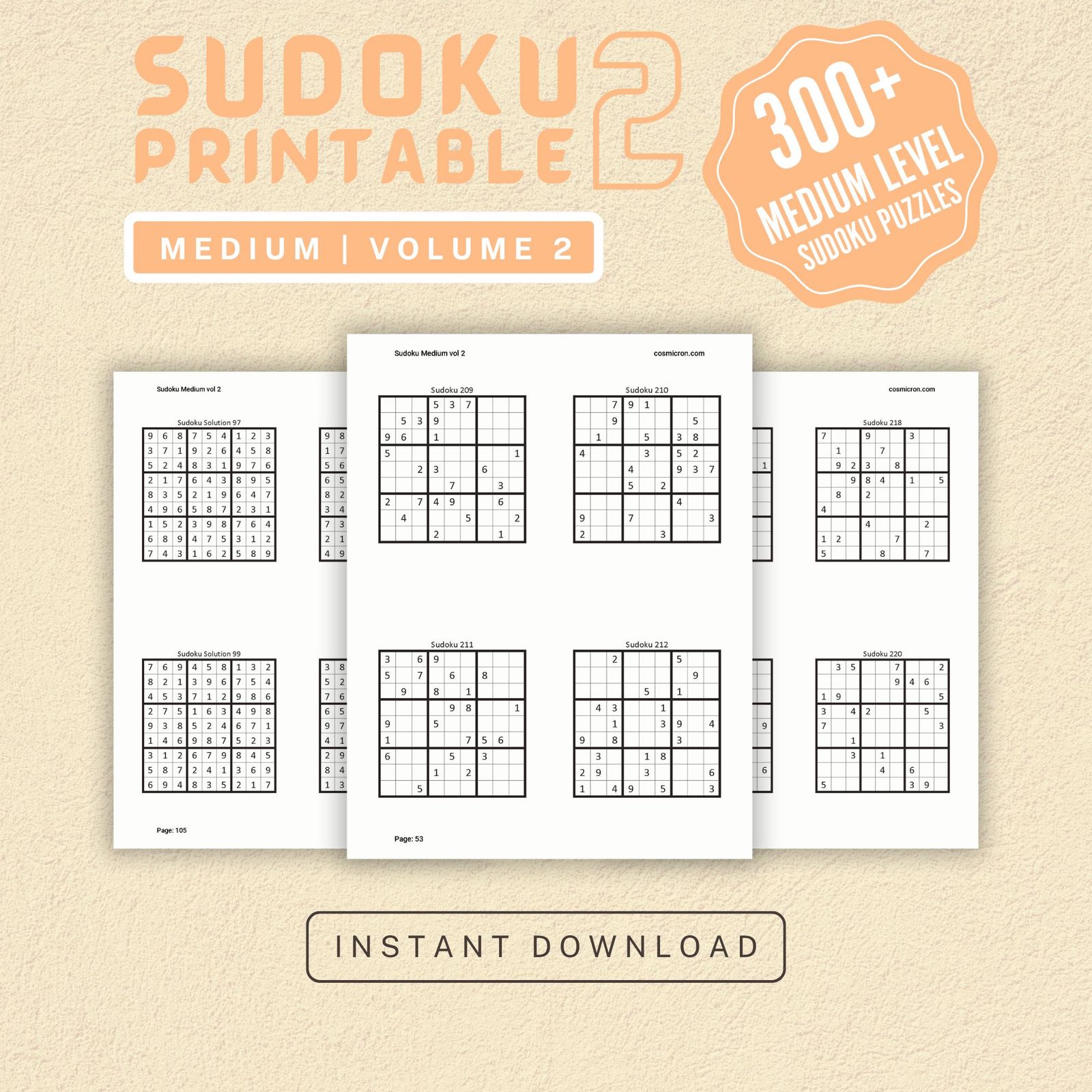 Sudoku Printable Adults Puzzles Sudoku Book Medium Vol 2, digital download, sudoku puzzle, children, puzzle for kids, brain teaser puzzle - Image 1