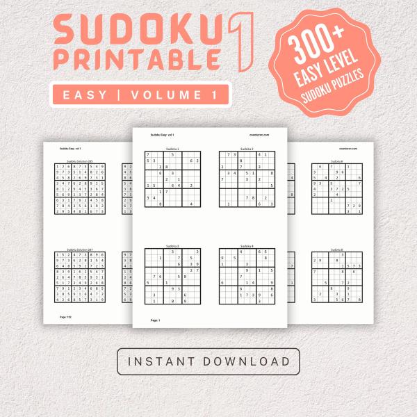 Sudoku Printable Adults Puzzle, Sudoku Book Easy Vol 1, digital download, easy sudoku, sudoku puzzle, children, puzzle for kids