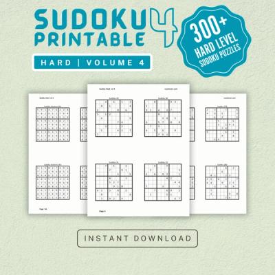 Sudoku Printable Adults Puzzles Sudoku Book Hard Vol 4, digital download, sudoku puzzle, children, puzzle for kids, brain teaser puzzle