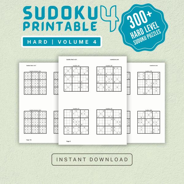 Sudoku Printable Adults Puzzles Sudoku Book Hard Vol 4, digital download, sudoku puzzle, children, puzzle for kids, brain teaser puzzle