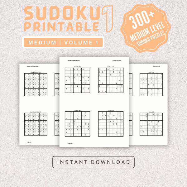 Sudoku Printable Adults Puzzles Sudoku Book Medium Vol 1, digital download, sudoku puzzle, children, puzzle for kids, brain teaser puzzle