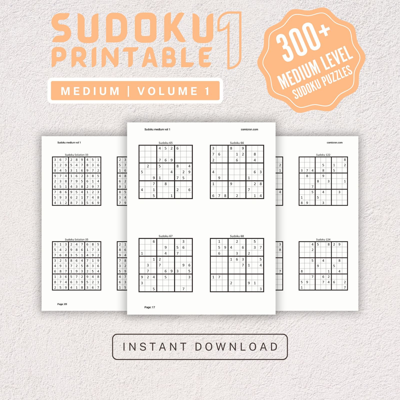 Sudoku Printable Adults Puzzles Sudoku Book Medium Vol 1, digital download, sudoku puzzle, children, puzzle for kids, brain teaser puzzle - Image 1
