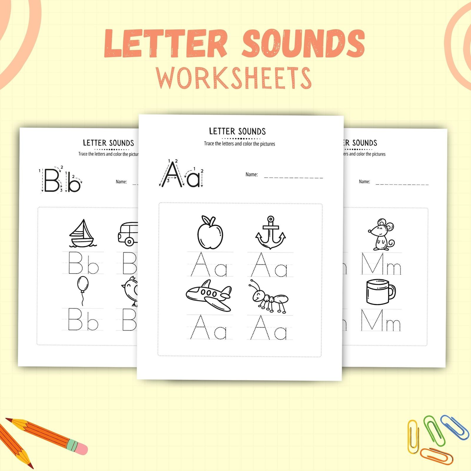 Letter Sounds Worksheets digital download, printable alphabet beginning sound worksheets, alphabet worksheets, alphabet writing, preschool - Image 1
