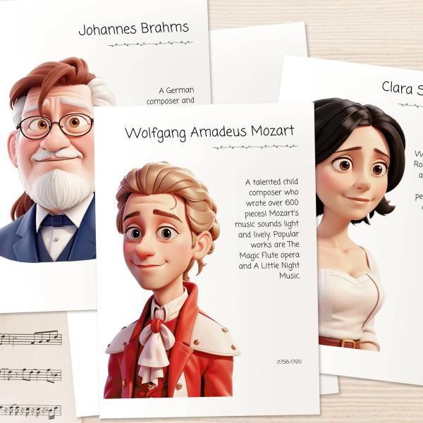 Composer Posters Full Bundle, 3D Cartoon, Women Composers, Black Composers, Bach, Mozart, Beethoven, Vivaldi, Brahms, Music Poster