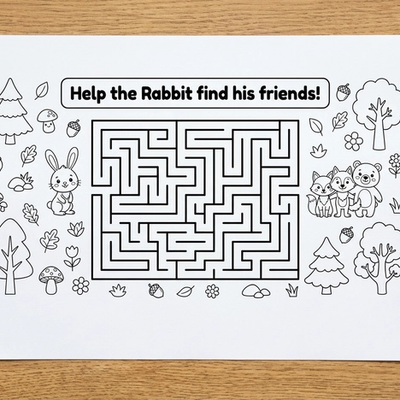 Woodland Rabbit Maze & Coloring Page – Free Printable Activity for Kids