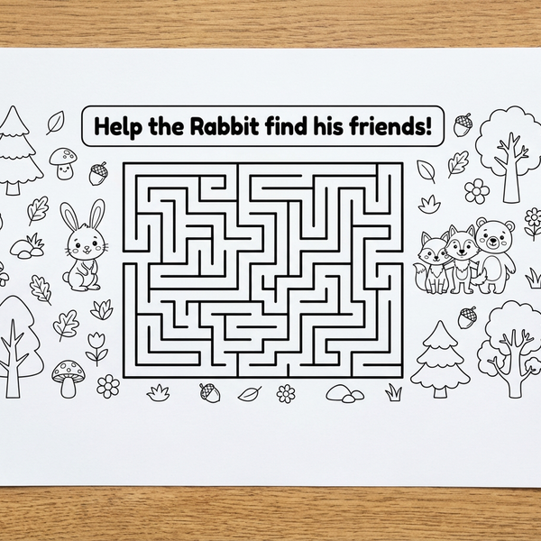 Woodland Rabbit Maze & Coloring Page – Free Printable Activity for Kids