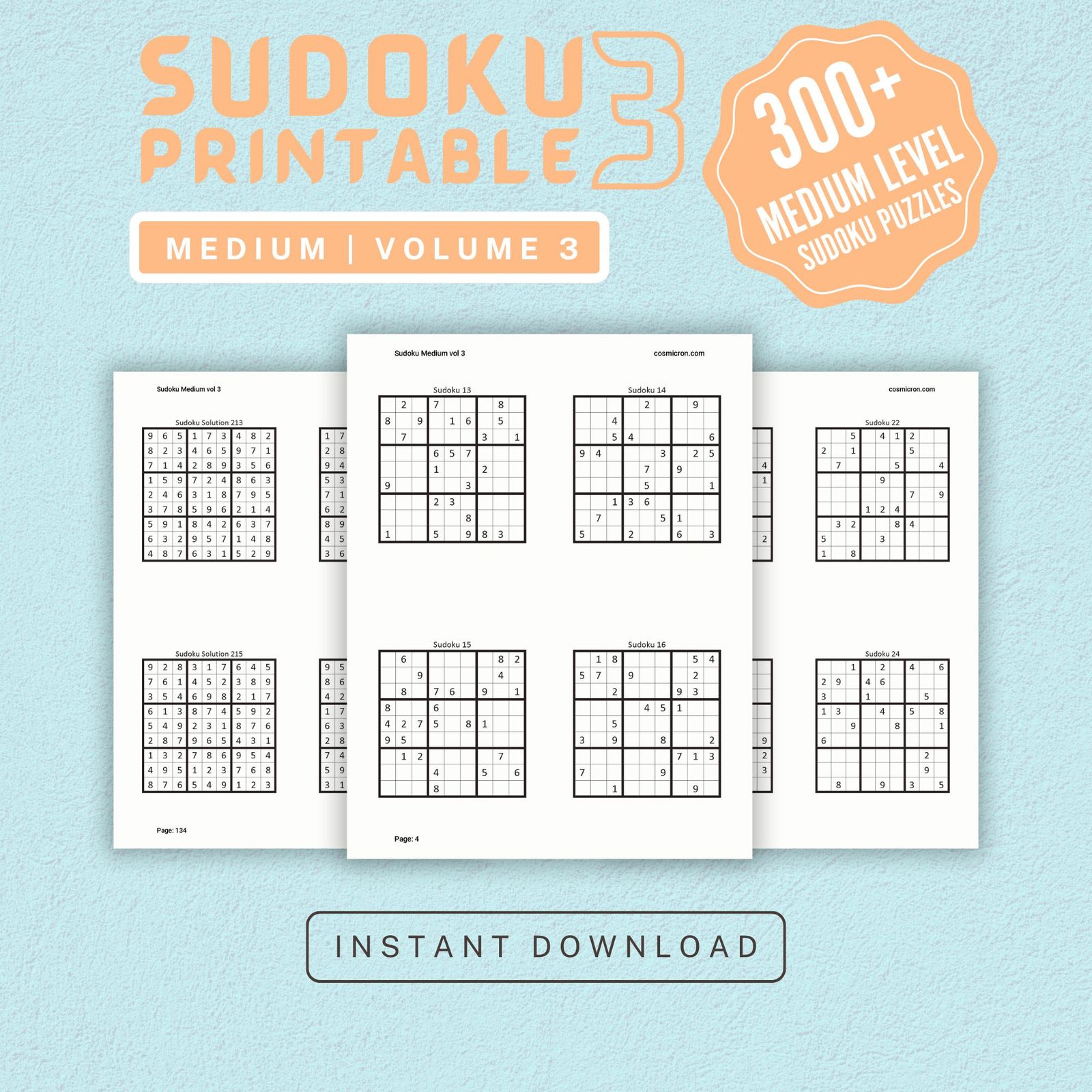 Sudoku Printable Adults Puzzles Sudoku Book Medium Vol 3, digital download, sudoku puzzle, children, puzzle for kids, brain teaser puzzle - Image 1