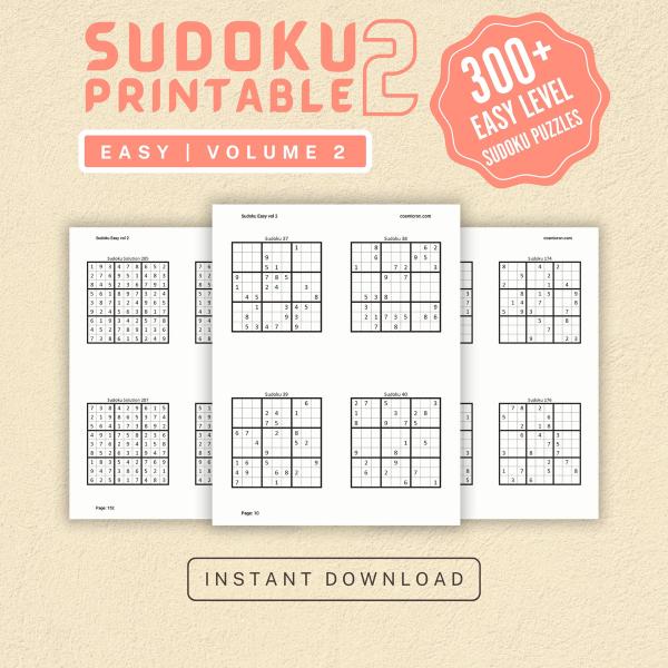 Sudoku Printable Adults Puzzles Sudoku Book Easy Vol 2, digital download, sudoku puzzle, children, puzzle for kids, brain teaser puzzle