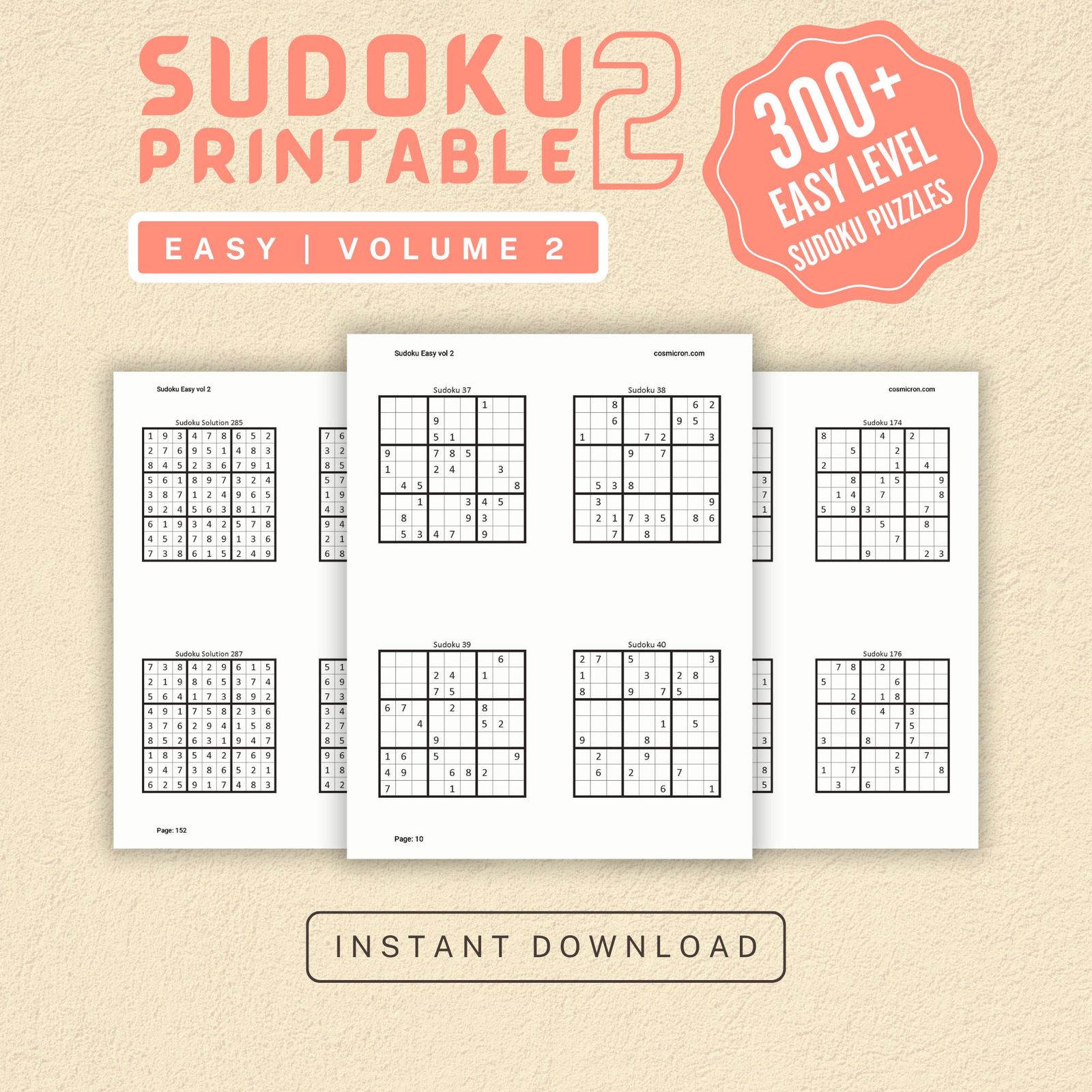 Sudoku Printable Adults Puzzles Sudoku Book Easy Vol 2, digital download, sudoku puzzle, children, puzzle for kids, brain teaser puzzle - Image 1
