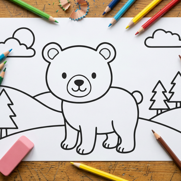 Free Cute Standing Bear Coloring Page for Kids, printable PDF
