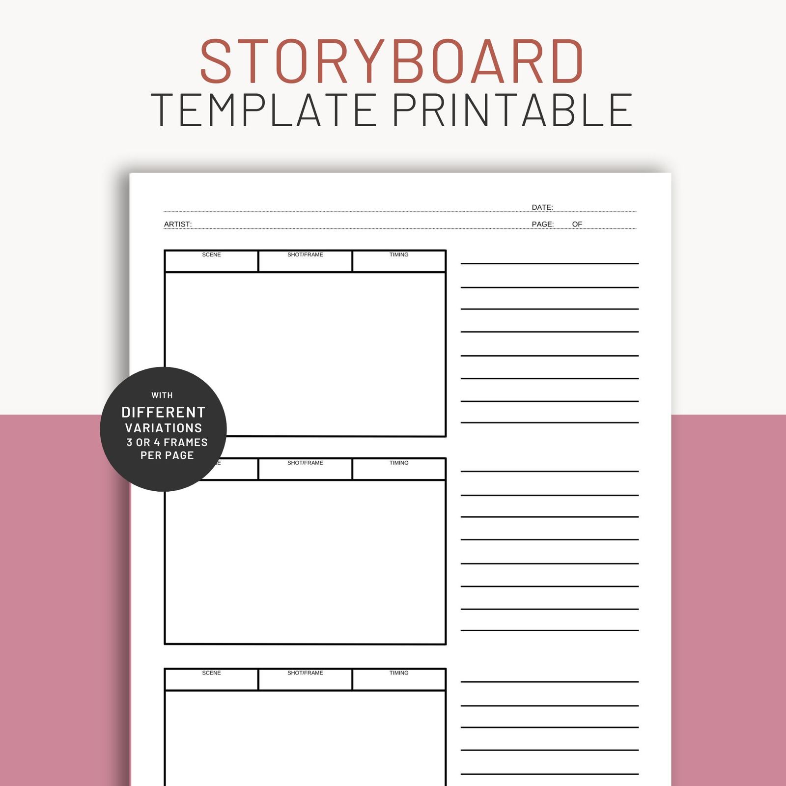 Storyboard template printable, storyboard planner, story board, video and film planner, animation storyboard - Image 1