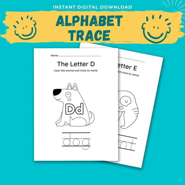 Alphabet trace letters, Trace & Color Letters A to Z, lowercase letters, uppercase, alphabet handwriting,printable learn to write worksheets