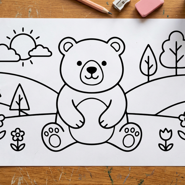 Cute Bear coloring page: Free Printable Coloring Page for Kids