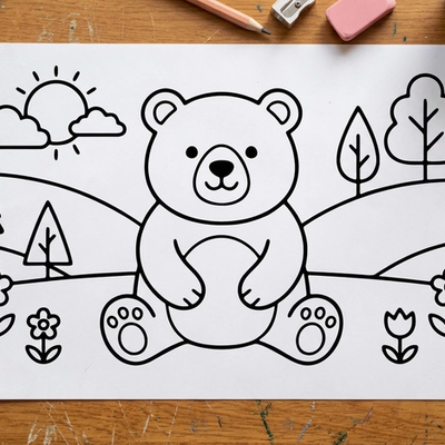 Cute Bear coloring page: Free Printable Coloring Page for Kids