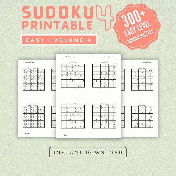 Sudoku Printable Adults Puzzles Sudoku Book Easy Vol 4, digital download, sudoku puzzle, children, puzzle for kids, brain teaser puzzle