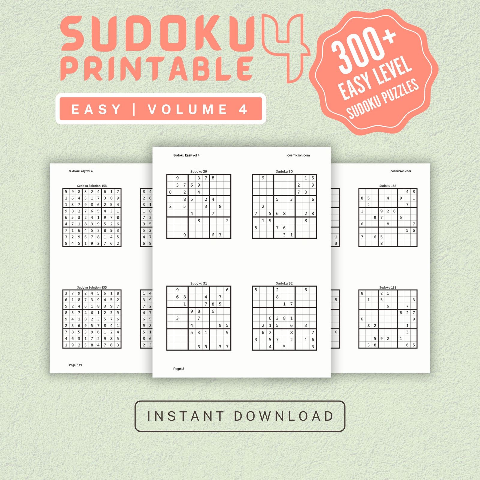 Sudoku Printable Adults Puzzles Sudoku Book Easy Vol 4, digital download, sudoku puzzle, children, puzzle for kids, brain teaser puzzle - Image 1