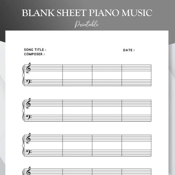 Printable Sheet Music for Piano Letter and A4 pdf. Blank Sheet Music Printable. Blank Staff Paper. Blank Music Paper.