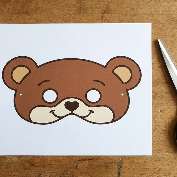 Free Printable PDF Full-Color Bear Mask Craft for Kids