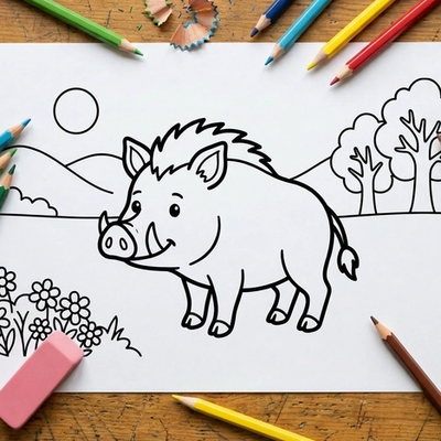 Wild Boar Adventure: Free Printable PDF Coloring Page for Kids