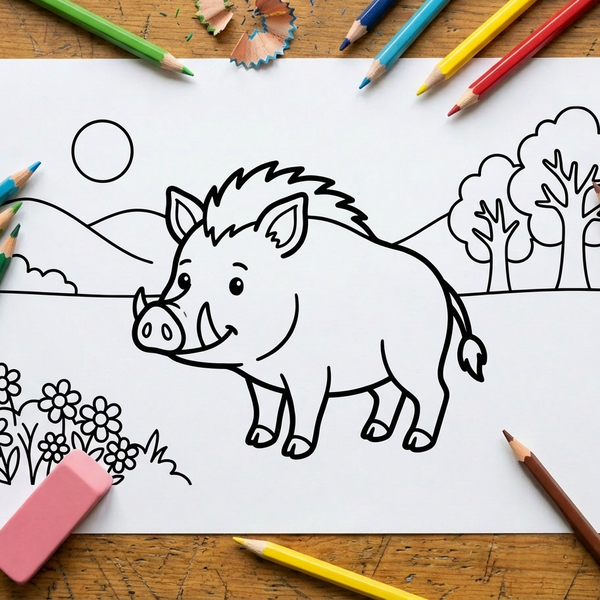 Wild Boar Adventure: Free Printable PDF Coloring Page for Kids