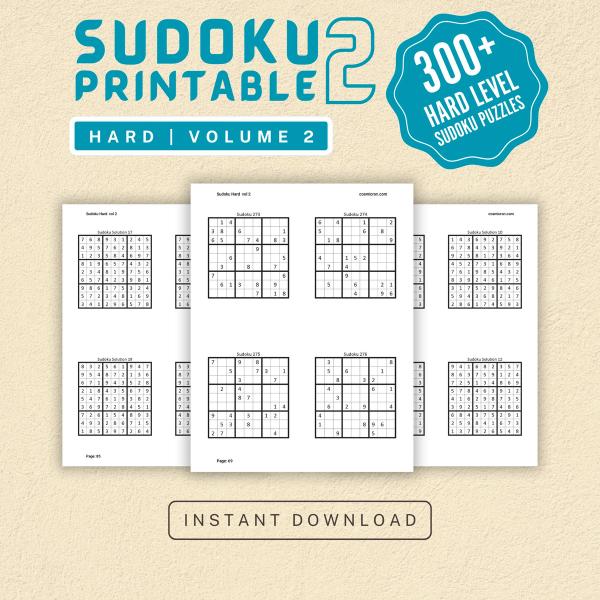 Sudoku Printable Adults Puzzles Sudoku Book Hard Vol 2, digital download, sudoku puzzle, children, puzzle for kids, brain teaser puzzle
