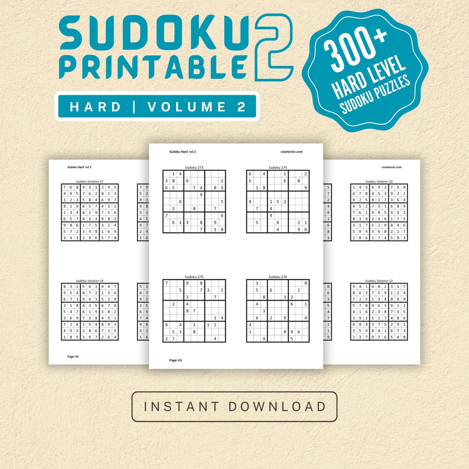 Sudoku Printable Adults Puzzles Sudoku Book Hard Vol 2, digital download, sudoku puzzle, children, puzzle for kids, brain teaser puzzle - Image 1