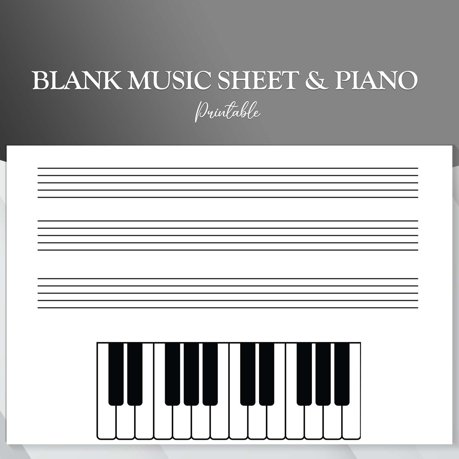 Music Staff blank sheet PDF with piano US Letter and A4 without clefs. Piano Worksheet. Read Music Worksheet. Music Worksheets. - Image 1
