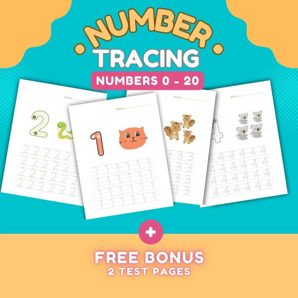 20 Number tracing worksheets, Trace number worksheet, preschool worksheets, 0-20 Printable Number Tracing, Kids Tracing,handwriting practice