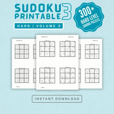 Sudoku Printable Adults Puzzles Sudoku Book Hard Vol 3, digital download, sudoku puzzle, children, puzzle for kids, brain teaser puzzle