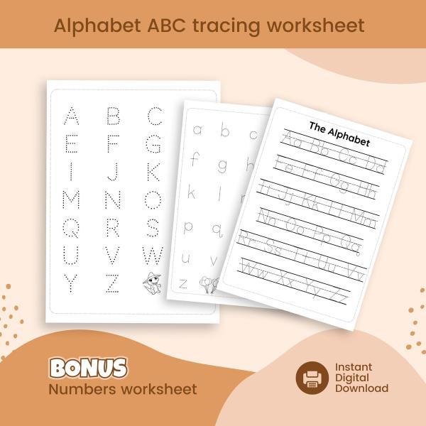 ABC tracing chart sheet, alphabet and numbers tracing, abc tracing, worksheet, trace letters, handwriting practice, number tracing, printable