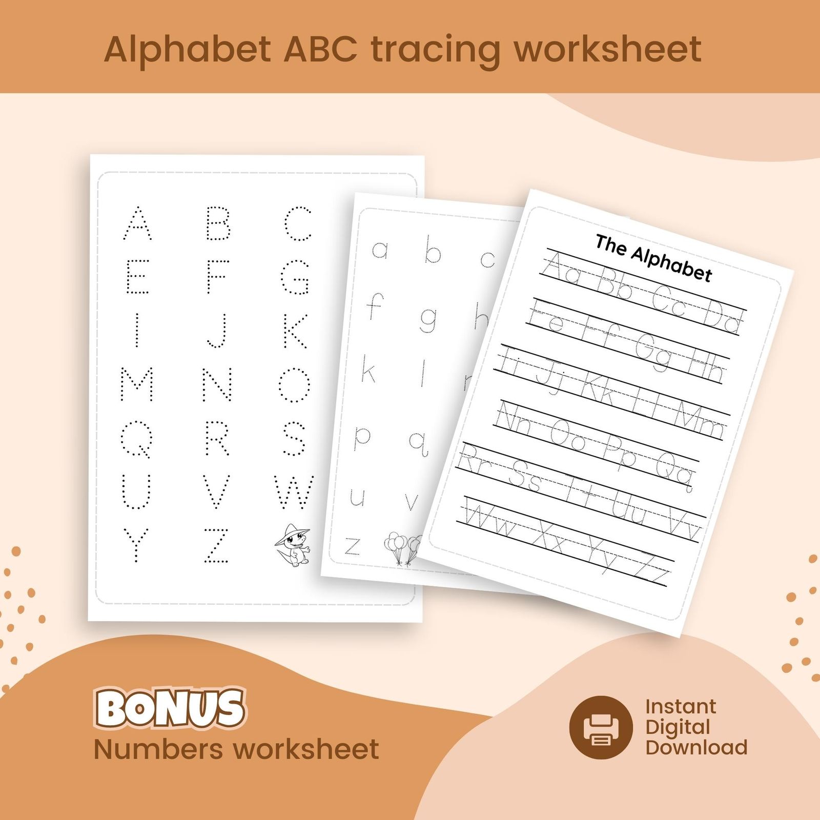 ABC tracing chart sheet, alphabet and numbers tracing, abc tracing, worksheet, trace letters, handwriting practice, number tracing, printable - Image 1