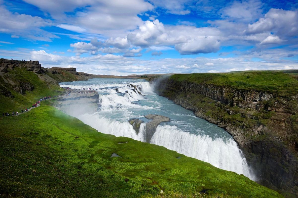 Gullfoss dropping in two tiers into its canyon