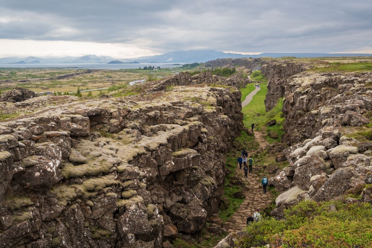 The Lögberg Fault at Thingvellir National Park in Iceland During a Foggy