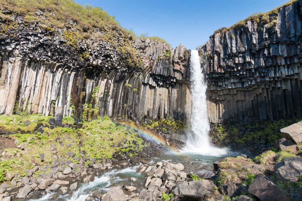 The beautiful view of Svartifoss waterfall in Skaftafell National Park, Iceland