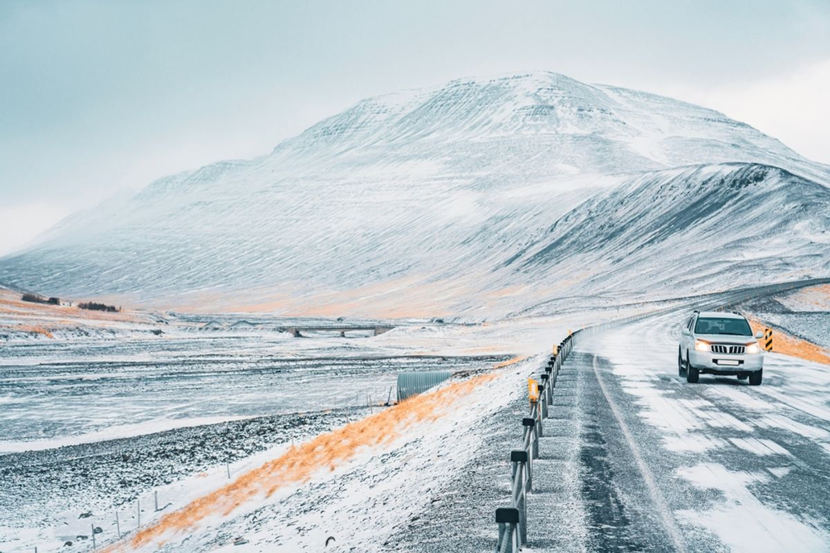 Photo of Iceland typical road in snow during winter