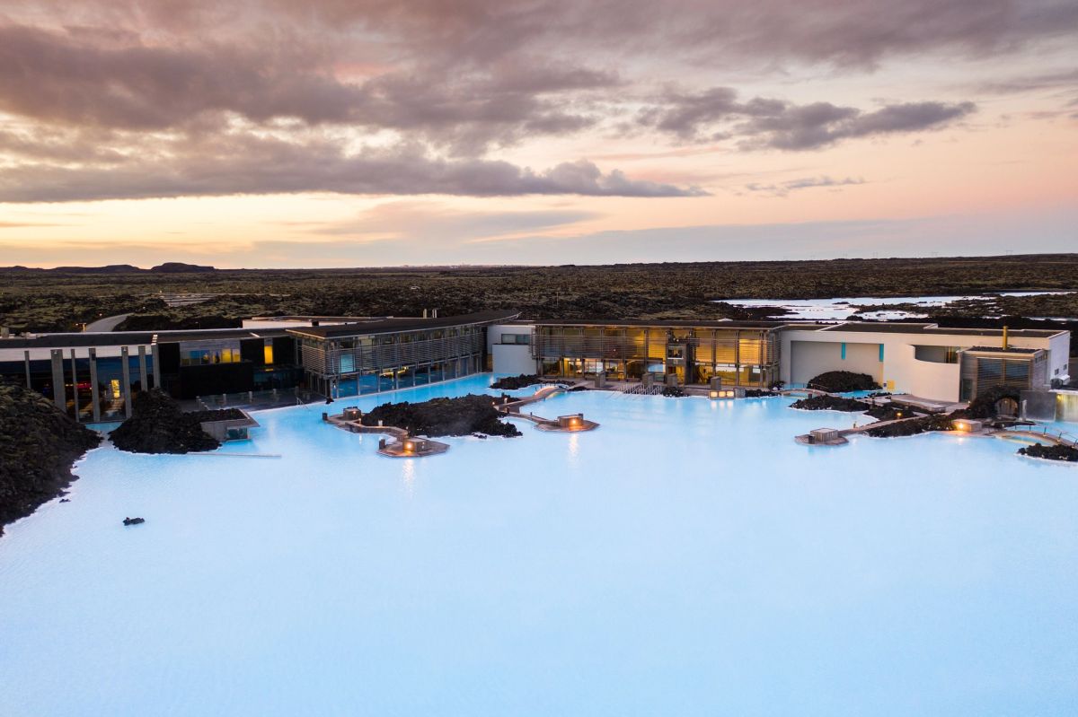 The Blue Lagoon at dusk from above