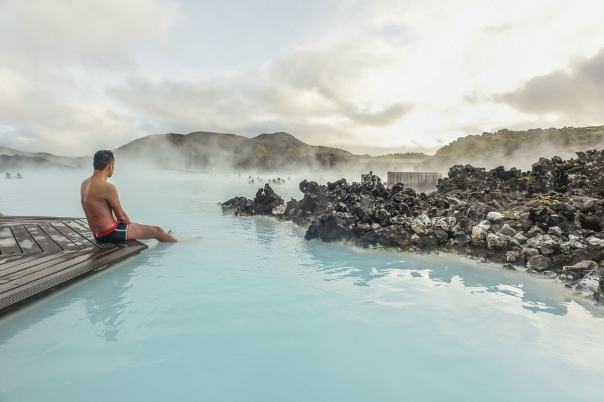 Blue Lagoon With Sunset At Reykjanes, Peninsula, Iceland