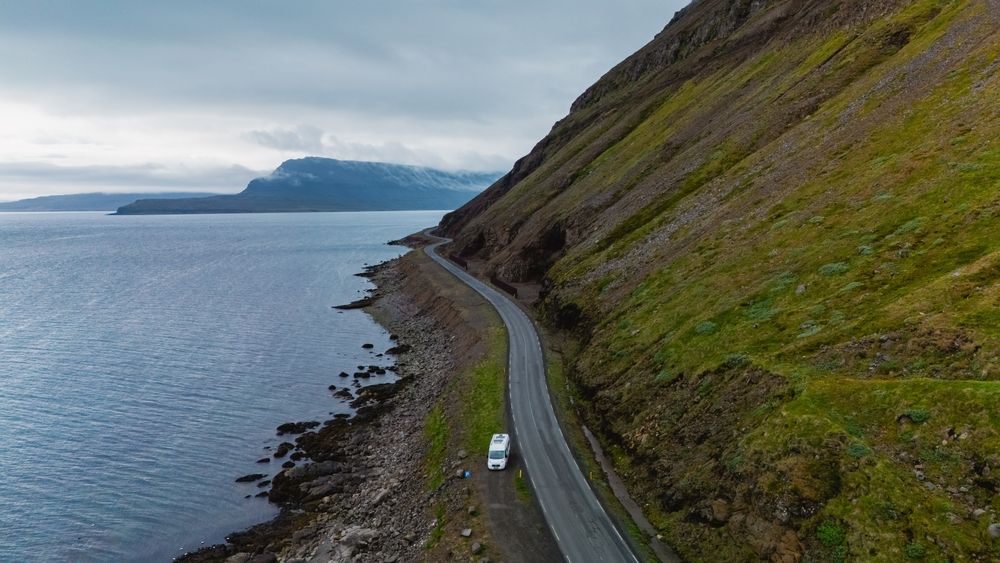 Scenic drive through the Westfjords fjords in Iceland
