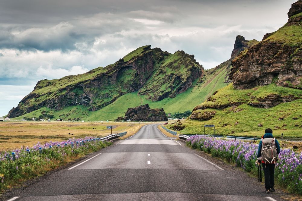A car parked on an Icelandic road