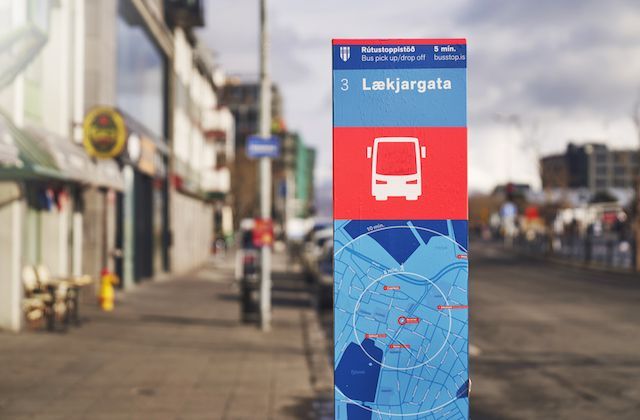 A city bus stop sign in Reykjavík