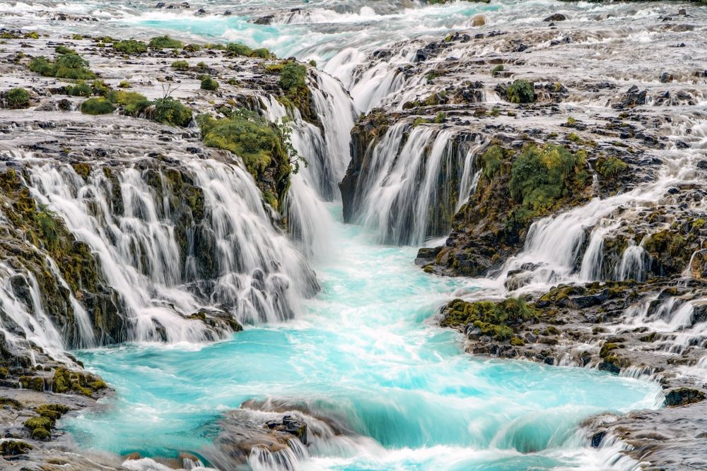 Bruarfoss waterfall in summer season in Iceland