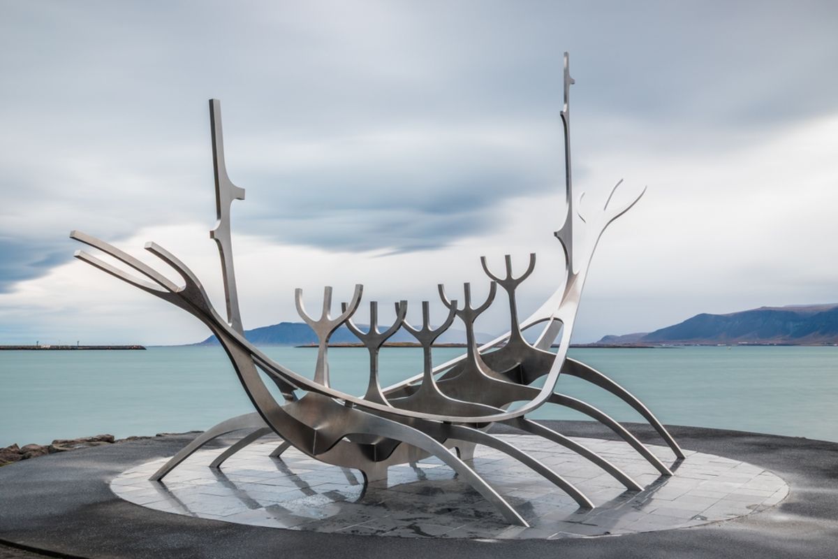 The Sun Voyager, a sculpture in the shape of a Viking Drakkar by Jón Gunnar Árnason
