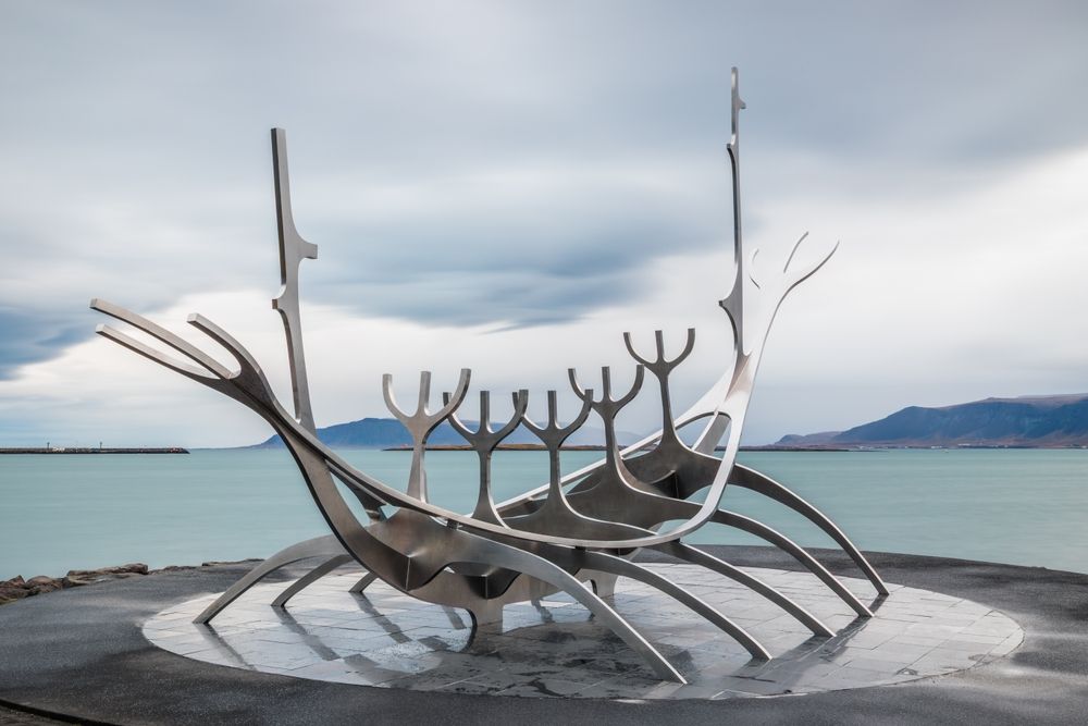 The Sun Voyager, a sculpture in the shape of a Viking Drakkar by Jón Gunnar Árnason