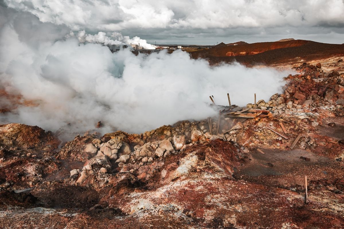 Gunnuhver, a colourful geothermal field of various mud pools and fumaroles in the southwest part of the Reykjanes Peninsula in Iceland