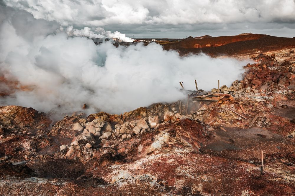 Gunnuhver, a colourful geothermal field of various mud pools and fumaroles in the southwest part of the Reykjanes Peninsula in Iceland
